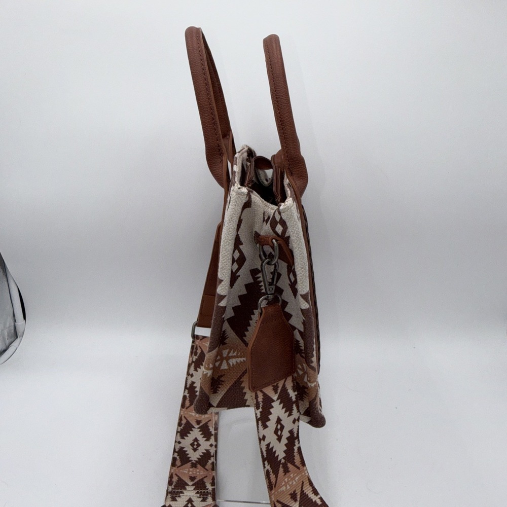 Wrangler Western Aztec Pattern Tote Bag Brown Beige Top Handle & Strap Women - Picture 9 of 16